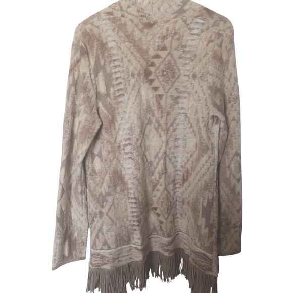 Lucky Brand Boho Open Fringe Cardigan Tan Womens Large - Picture 3 of 4